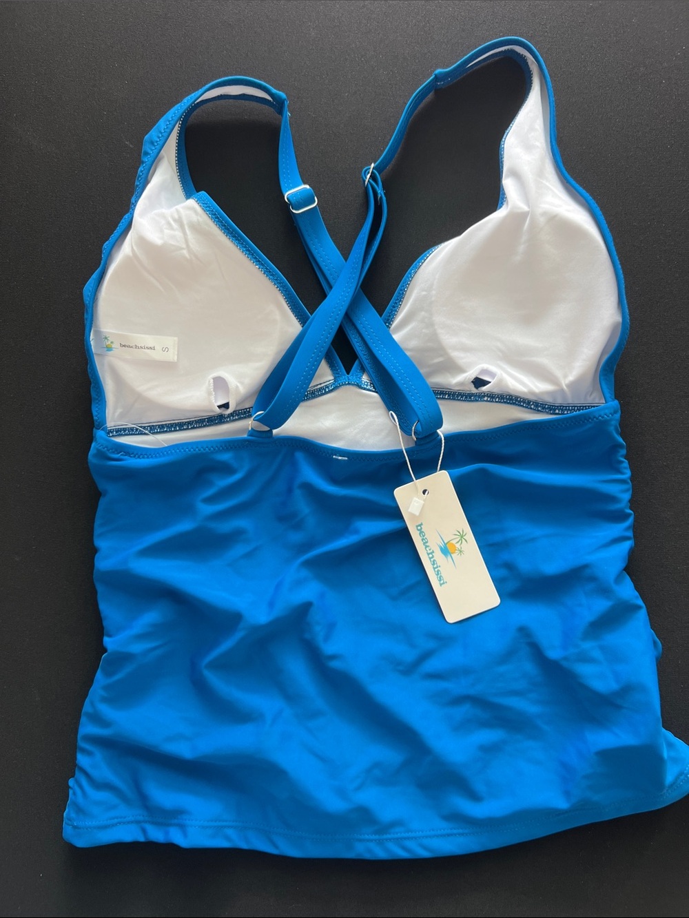 NWT Beachsissi Bright Blue Tankini Top w/ Floral Bikini Bottoms Size:Small - Picture 3 of 8